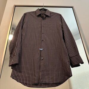 Prada Button Down Long Sleeve Shirt 38 red blue white plaid